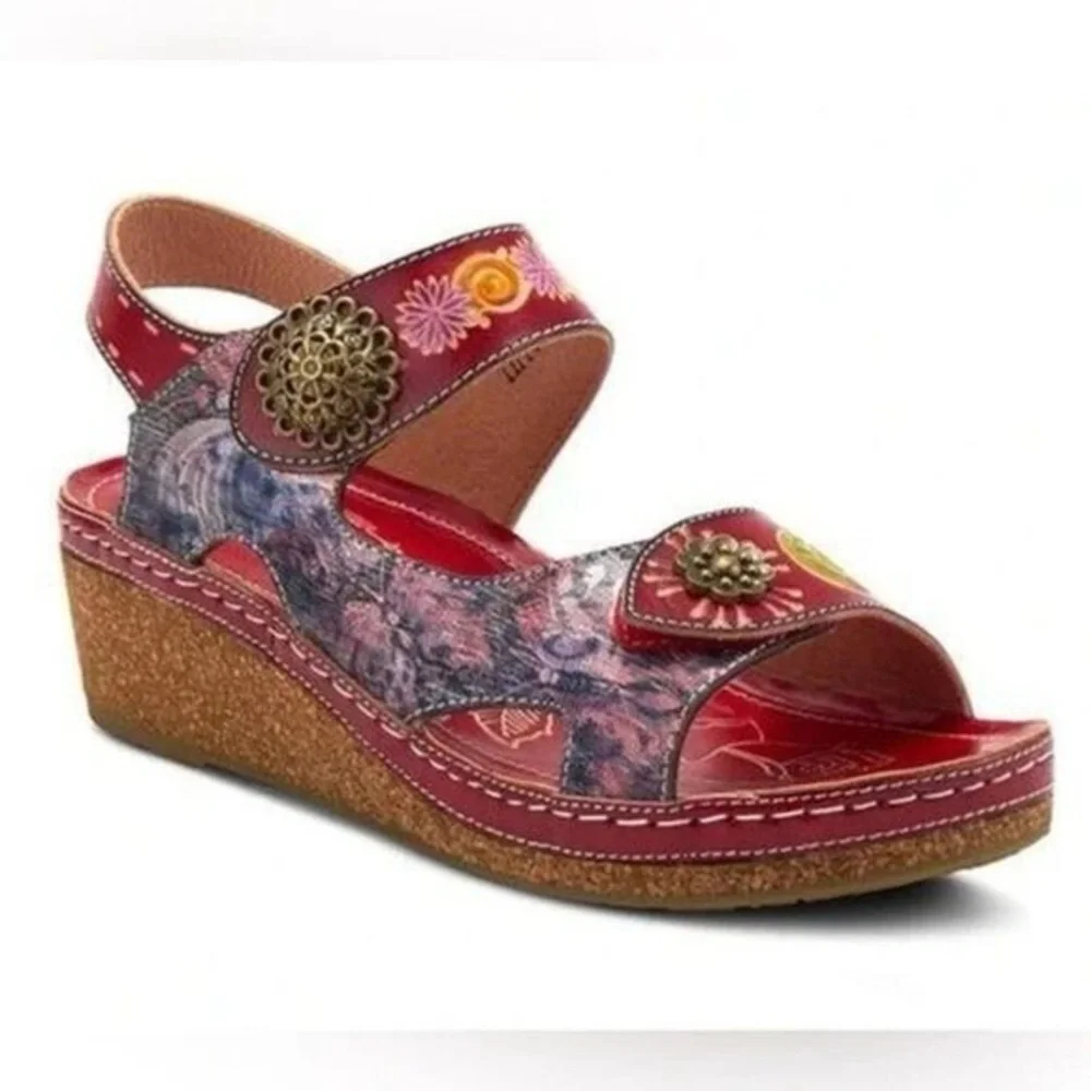L’Artiste by Spring Step Tiffinal Red Leather Wedge Sandal Size 39/8.5